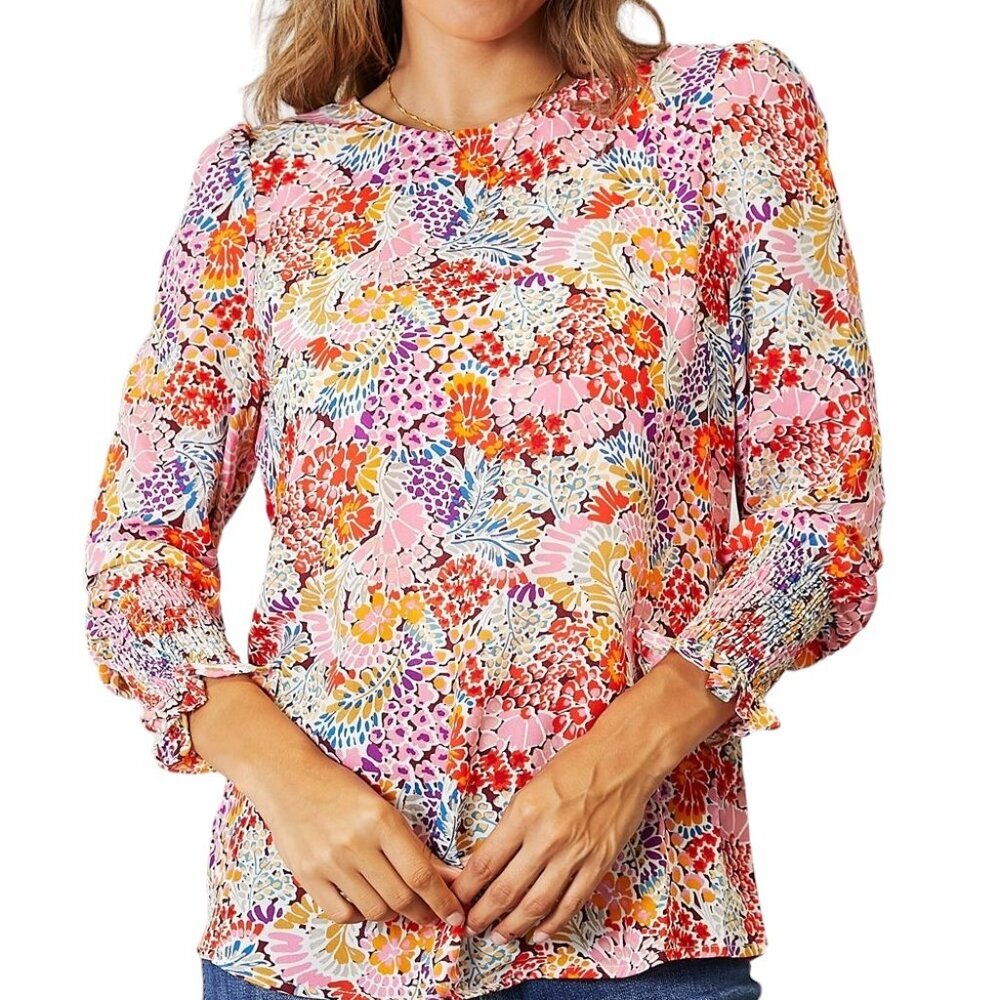 Floral Print Puff Sleeve Blouse Double Take